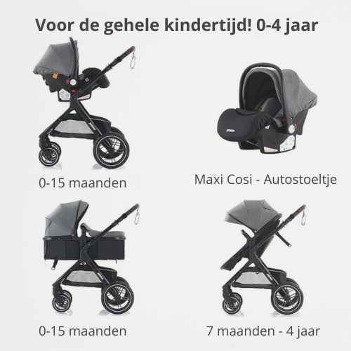 3 in 1 Kinderwagen | Stijlvol, Veilig en Veelzijdig