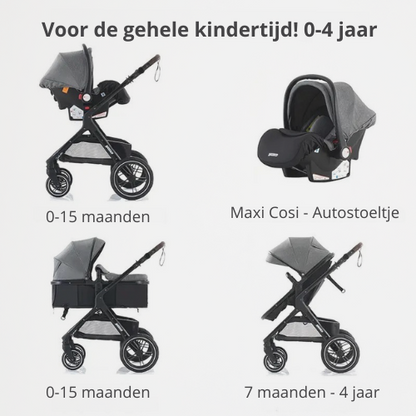 3 in 1 Kinderwagen | Stijlvol, Veilig en Veelzijdig